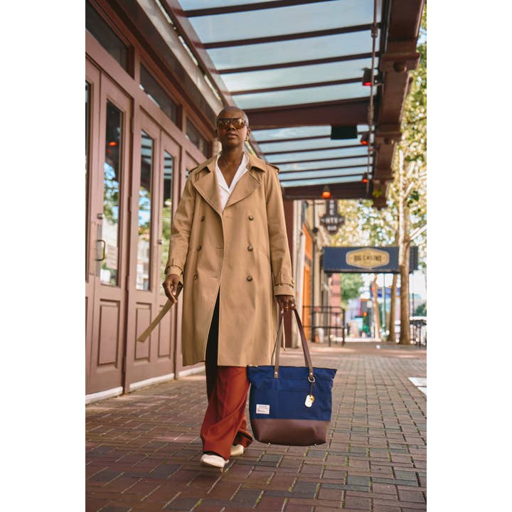 R.Riveter - Wholesale Tote Bag - Women's - Harriet | Navy Nylon + Brown Leather3