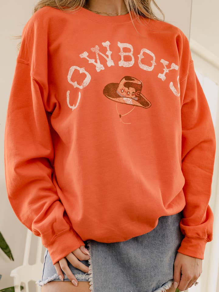 LivyLu - Wholesale Graphic Sweatshirt - Unisex - Oklahoma State OSU Cowboys Hat Orange Sweatshirt3
