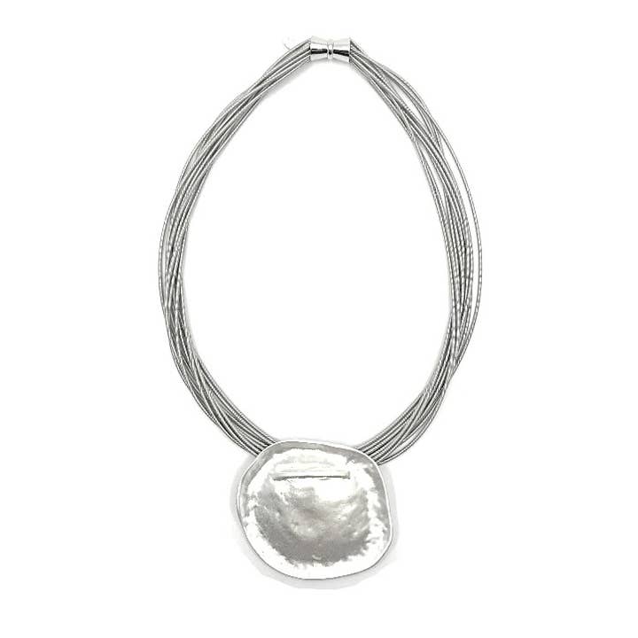 Sea Lily - Wholesale Pendant/charm necklace - 706 - Silver Pianowire with Silver Disc0