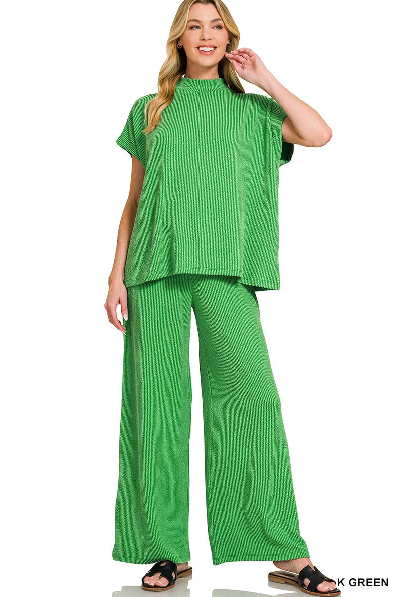 42POPS - Wholesale Lounge Set - Women's - `.0729 Raised Rib Short Sleeve Tee & Pants 2PC Set SI-284224