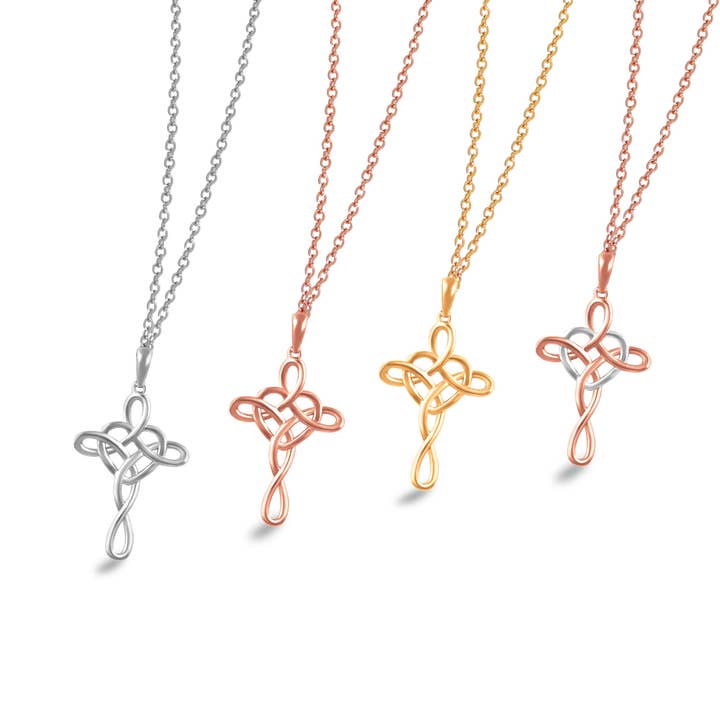 Celtic Love Knot Cross Infinity Heart Necklace Pendant in 92 for wholesale by Prime and Pure
