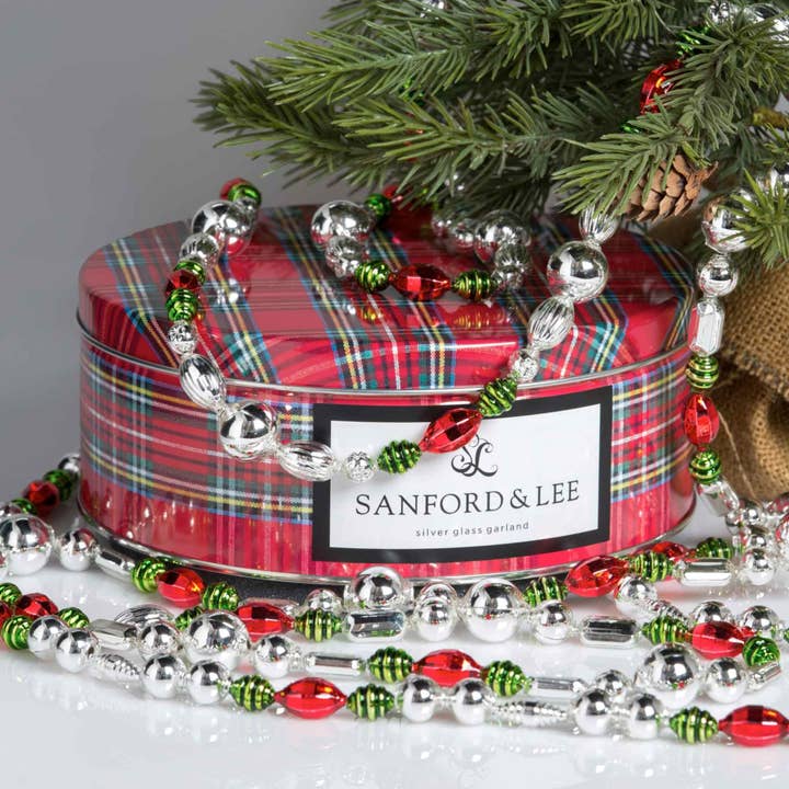 St. Nicholas Silver Glass Garland for wholesale by SANFORD & LEE, LLC.
