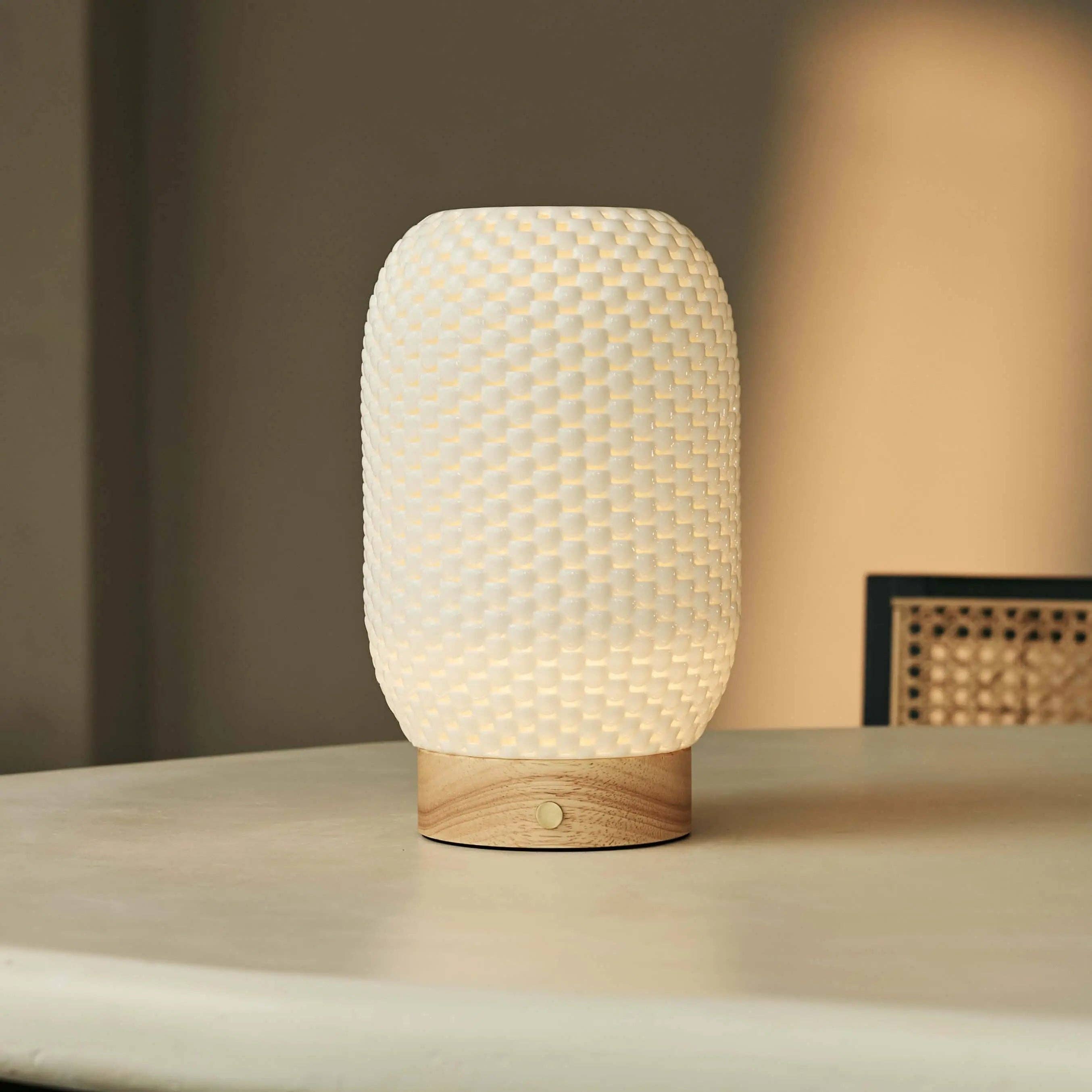 Tavellio - Wholesale Accent/Desk Lamp - Aurora Light Brown Wooden Cordless Table Lamp | 3D-Printed Porcelain, Dimmable & Up to 100 Hours of Battery Life4