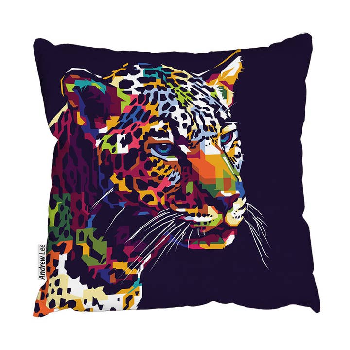 Cojín con cara de leopardo estilo pop art para venta al por mayor de Benjamin Tate Design