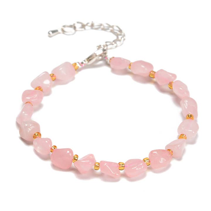 Rose Quartz Nugget Beaded Bracelet Silver Plated Clasp Size 5-8mm 7.5" Length for wholesale by CRCBEADS