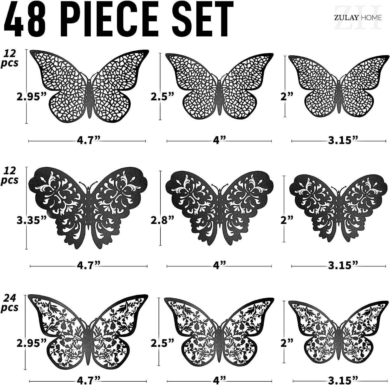 Zulay Kitchen – wholesale Wall Accent – 3D Butterfly Wall Decor – Set of 48 Decorative Butterflies1