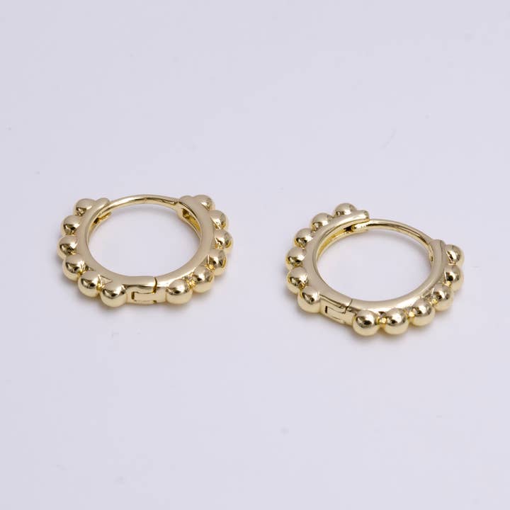 14K Gold Filled 18mm Round Beaded Lined Huggie Earrings for wholesale by Aim Eternal