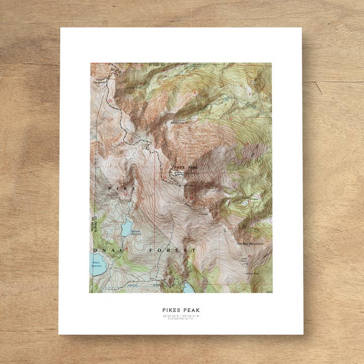 Pikes Peak USGS Color Topographic Map Art Poster Print for wholesale by Topographia Design