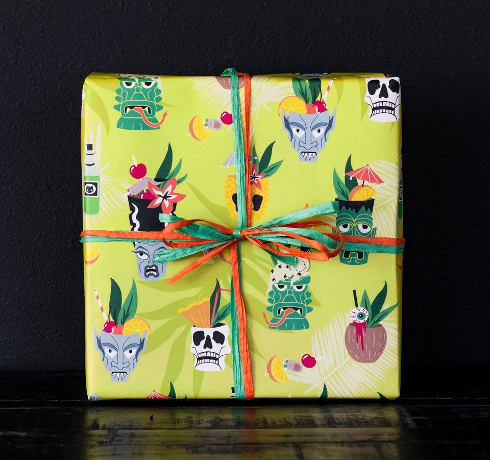 Spooky Cat Press - Wholesale Flat Wrap - Tiki Cocktails Gift Wrap (1 Sheet)0