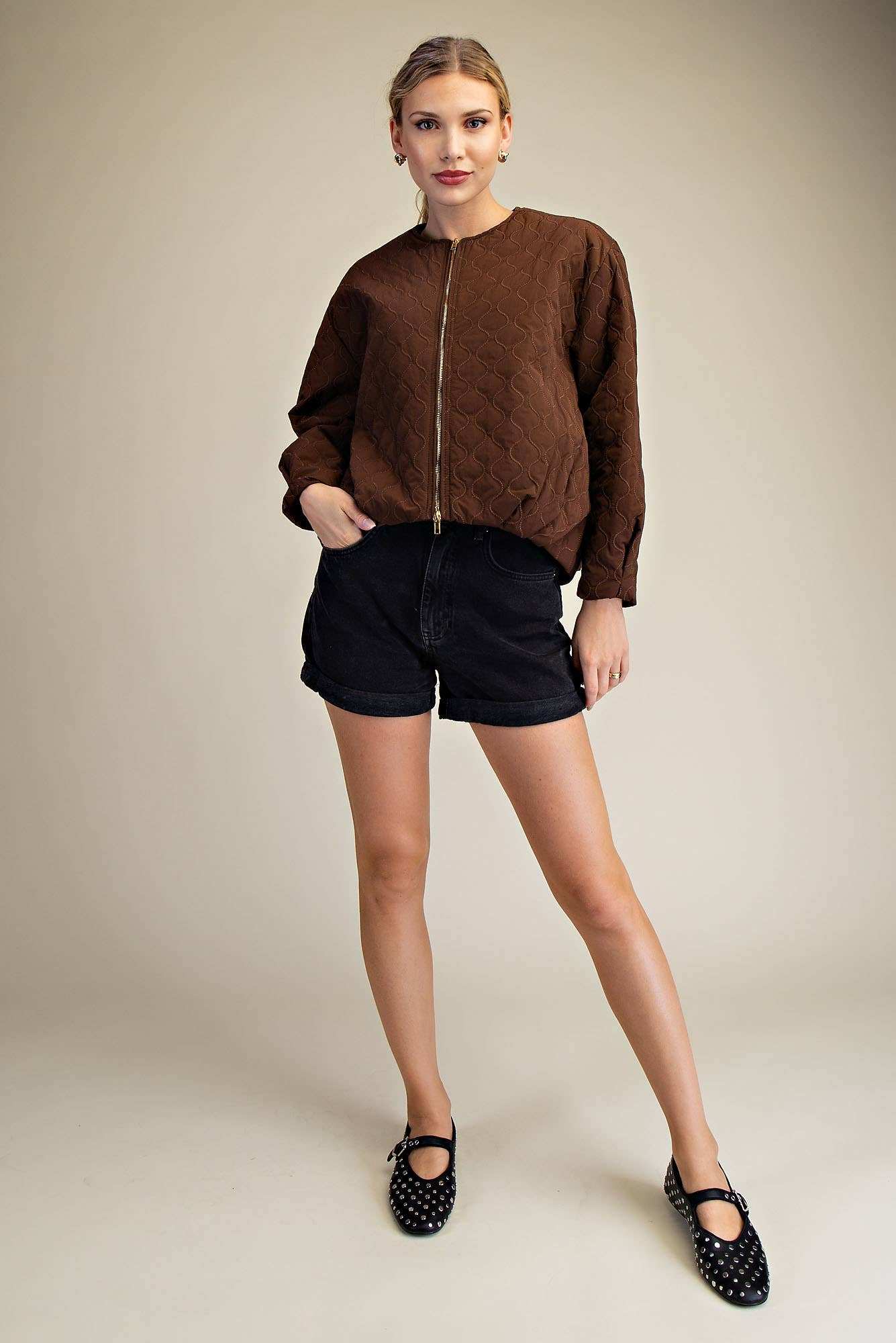 Glam - Wholesale Jacket - Women's - Round Neck Zipper Closure Quilted Jacket16