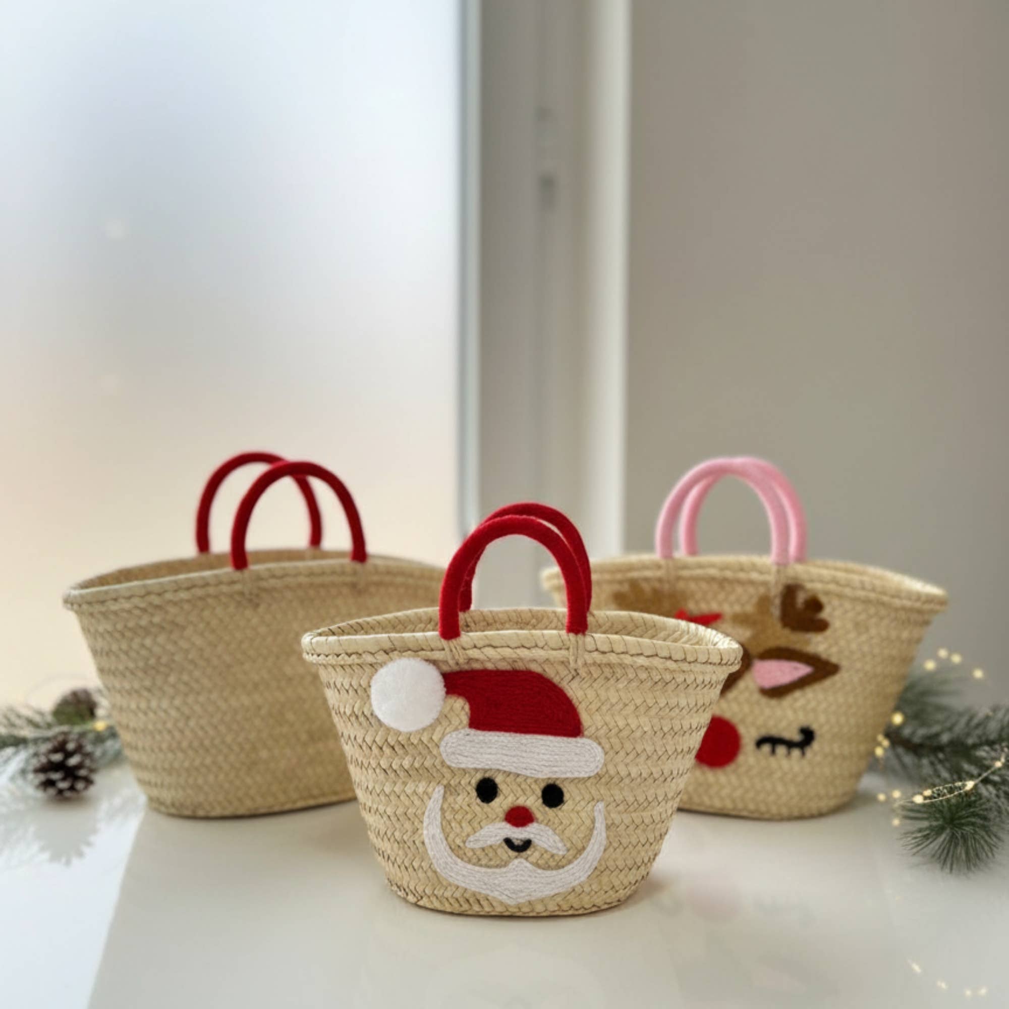 Melecraft – Großhandel Weihnachtsschmuck – Weihnachtsdekor-Korb – Geflochtene Palmblatt-Tasche0