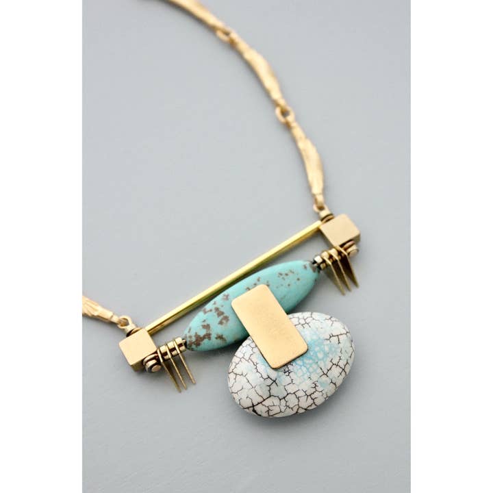 David Aubrey Jewelry - Wholesale Pendant/Charm Necklace - GND420 Art Deco Turquoise & White Pendant Necklace
