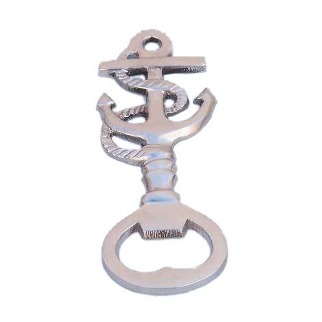 Brushed Nickel Anchor With Rope Bottle Opener 5"" for wholesale by Hampton Ironworks