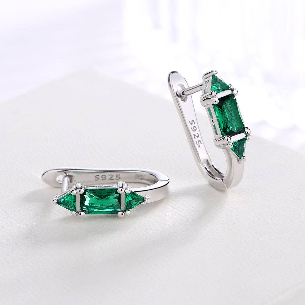 Amy and Annette - Wholesale Huggie Earrings - Amy and Annette Gemstone Sapphire or Emerald Huggie Earrings in Sterling Silver2