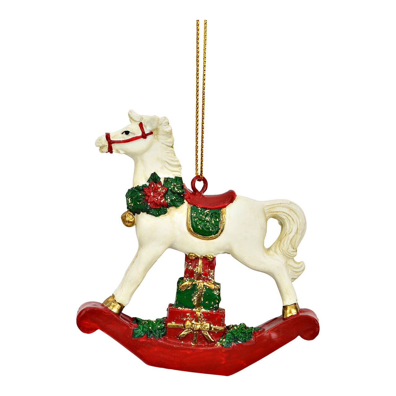 Wurm - Wholesale Christmas Decoration - Hanging rocking horse with gift made of poly, (W/H/D) 7x7x1cm0