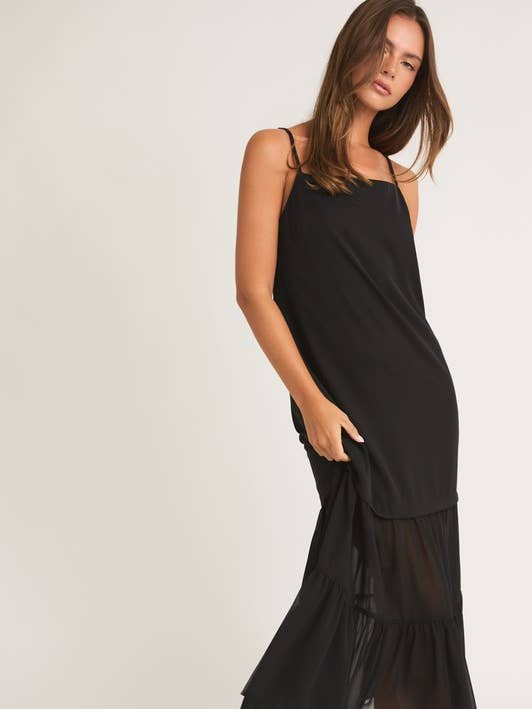 Black Contrast Skirt Detail Tiered Maxi Dress for wholesale on Faire