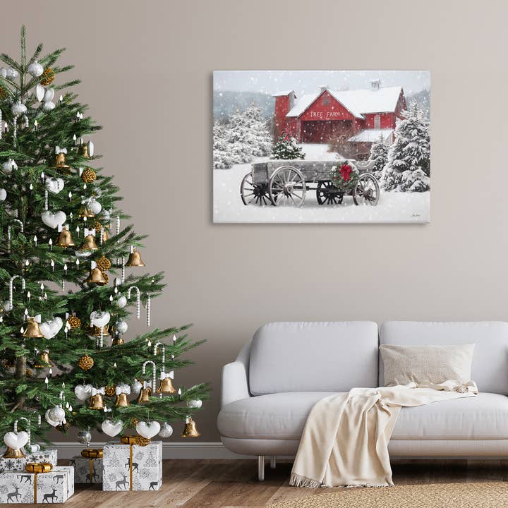 Stupell Industries - Wholesale Christmas Wall Art - Winter Wagon & Barn Canvas Art Holiday1