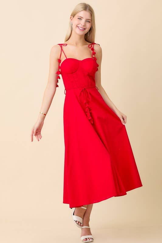 Main Strip - Wholesale Dress - Women's - Tie Belt Flare Midi Dress3