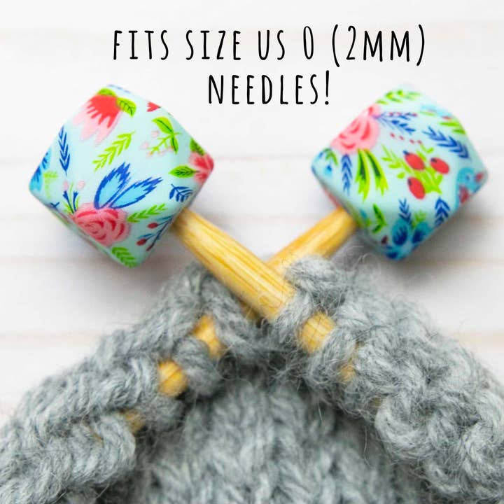 *Small Hole* Blue Floral Hexagon | Stitch Stoppers for wholesale by Fox & Pine Stitches