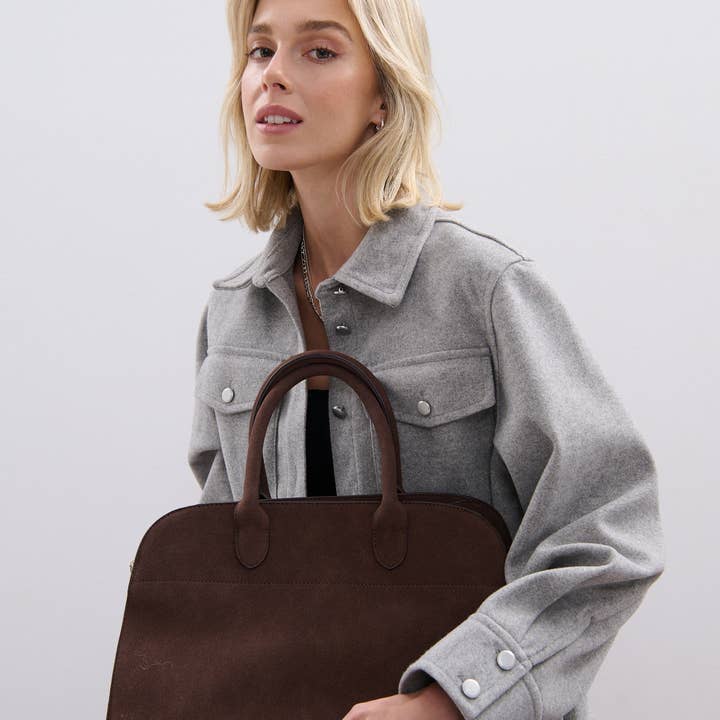 Angels Whisper Accessories - Wholesale Top Handle Bag - Women's - Clemence Tote Bag in Brown Suede