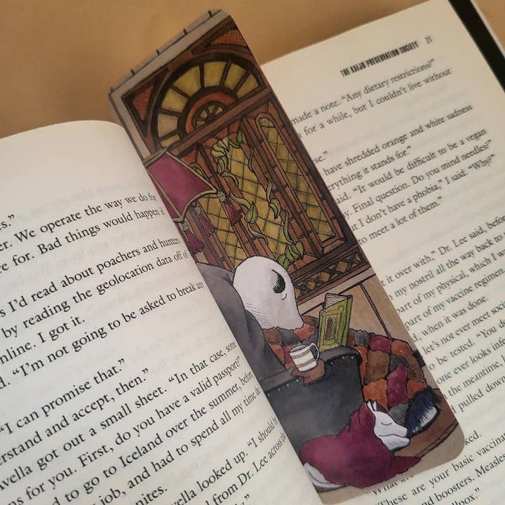 Traditional Bookmark--Swoopy Ghost in His Home Library for wholesale by LostInWonderArt