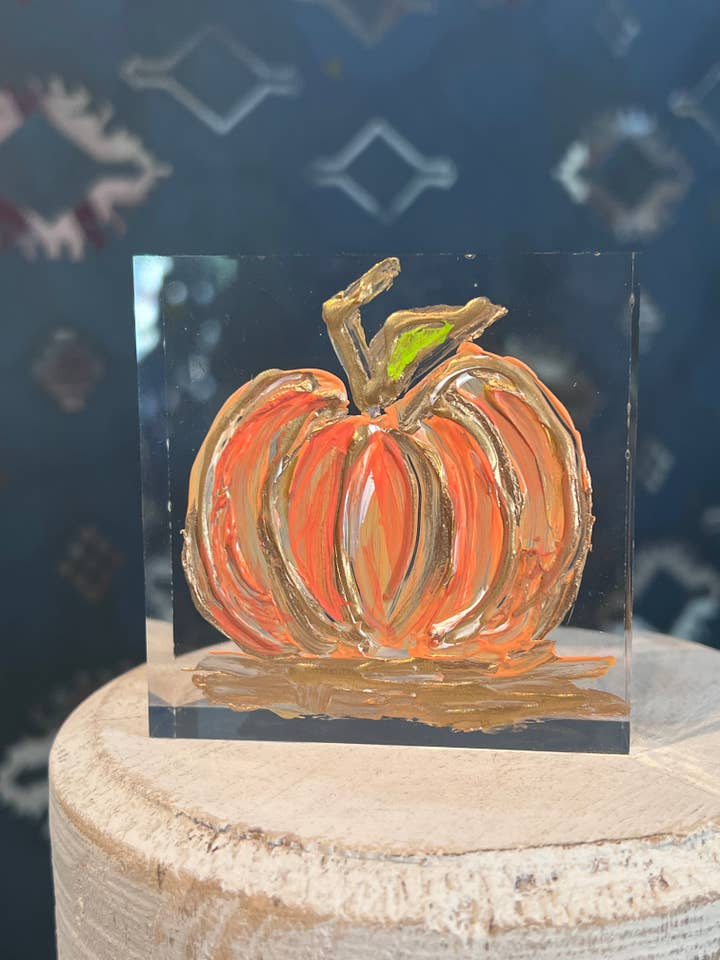 Big Pumpkin Lucite Block for wholesale by The Painted Petal
