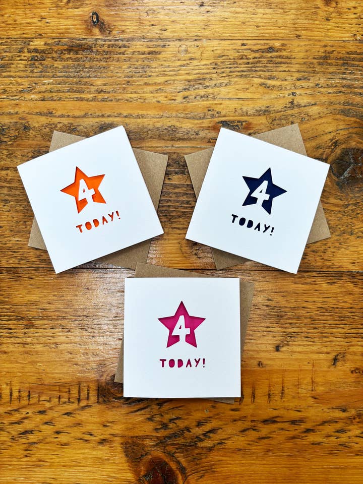 Milestone 4th Birthday 'Four Today!' Paper Cut Star Card for wholesale by Laura M Designs