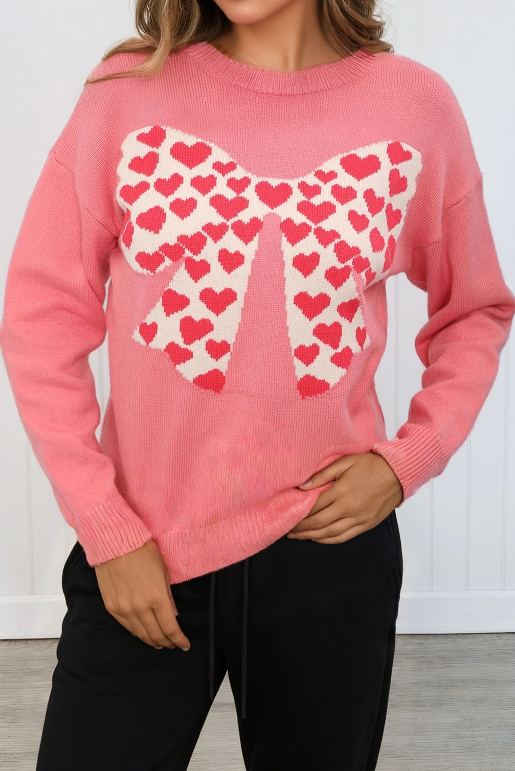LA Society - Vente Pull en maille – femme - Pull de Saint-Valentin graphique avec nœud en forme de cœur LAS (S-XL)2