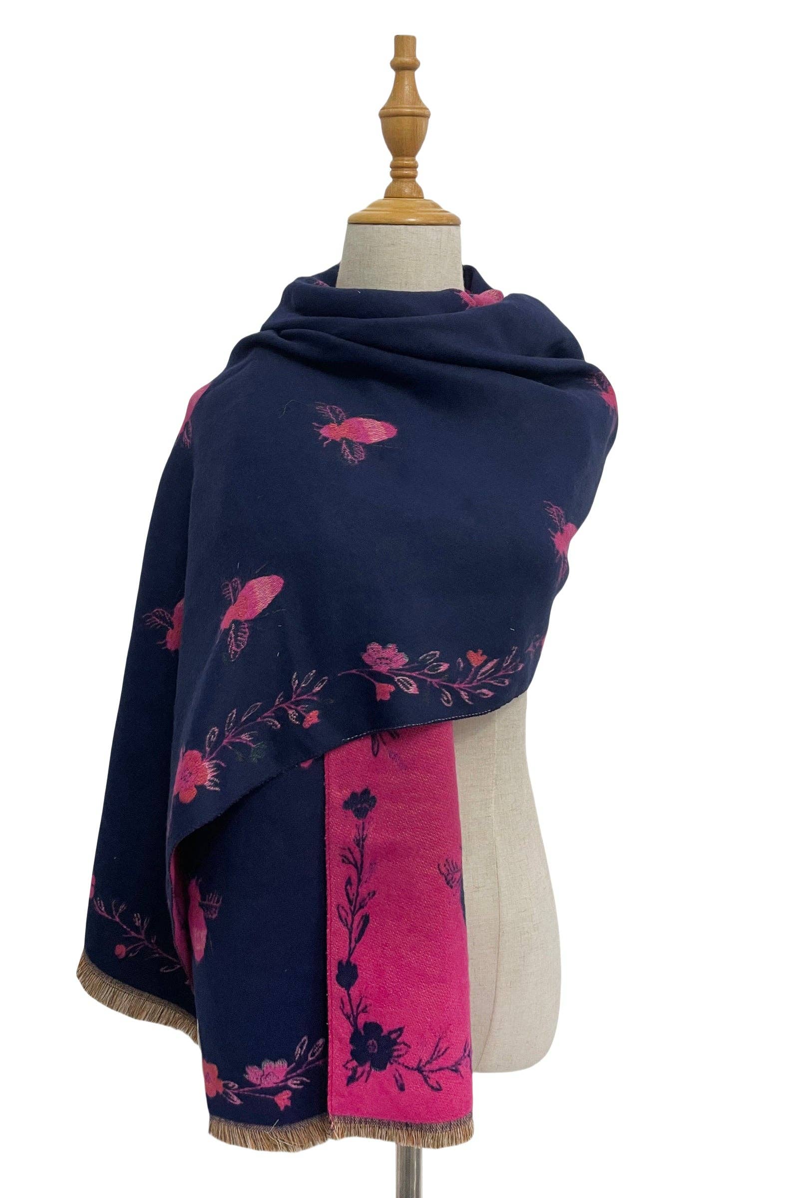 Fashion Scarf World - Wholesale Scarf - Women's - Bee & Floral Soft Woven Frayed Scarf16