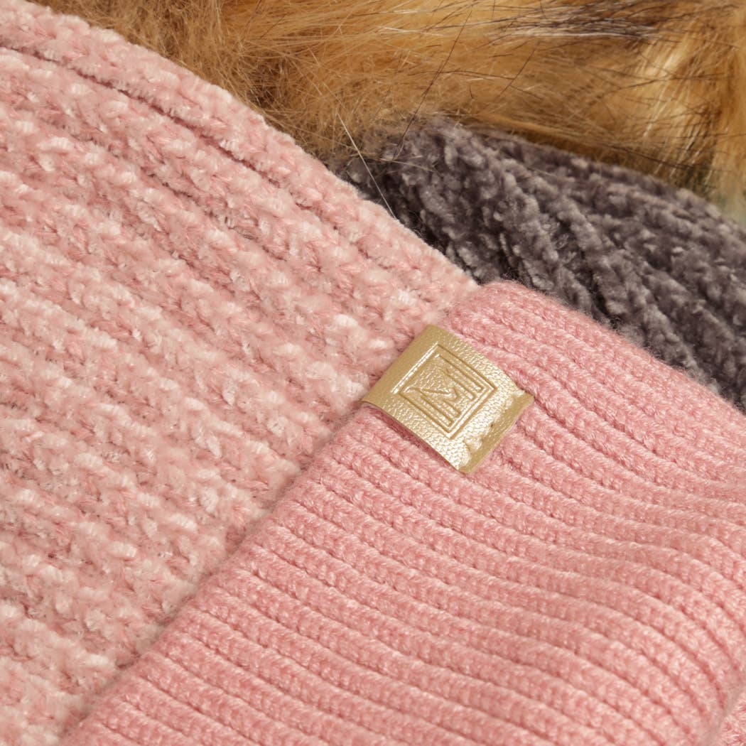 Fashion City - Wholesale Beanie - Women's - Winter Solid Chenille Cuff Beanie with Pom Pom15