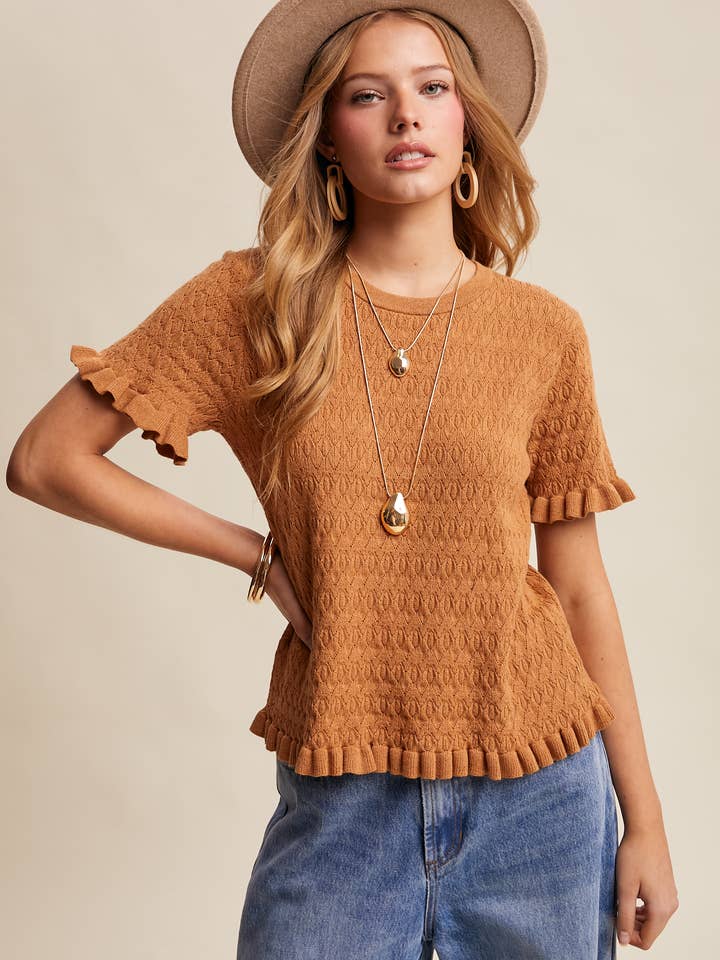 Haut en maille texturée à ourlet volanté LSW1031 pour la vente par Listicle