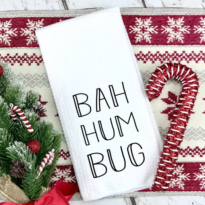 BAH HUM BUG Waffle Håndklæde - Jul for engroshandel hos From Us To You Co. Handmade Goods