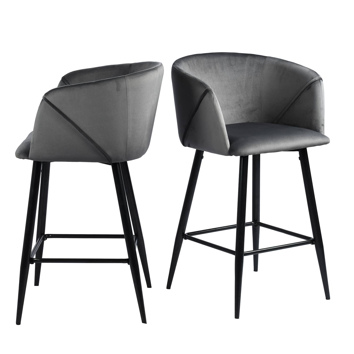 39F Inc. - Vente Chaises - Tabouret de bar en velours 26 pouces avec pieds noirs - Gris4