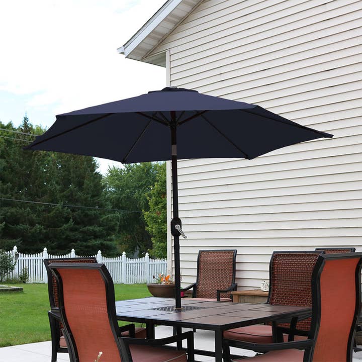 7.5 ft Aluminum Patio Umbrella with Tilt and Crank - Blue for wholesale by Sunnydaze Decor