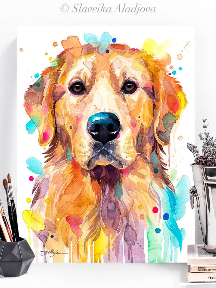 Golden Retriever, Dog Watercolor Painting Print, Cute Pet for wholesale by Slaveika Aladjova