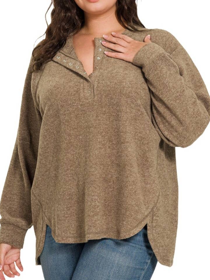 Brushed Melange Hacci Oversized Henley Sweater for wholesale by Vanilla Monkey