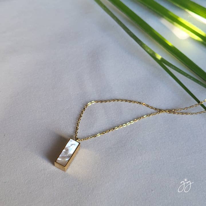 Square Mother Shell Drop Pendant Necklace Coastal for wholesale by Indie Moon