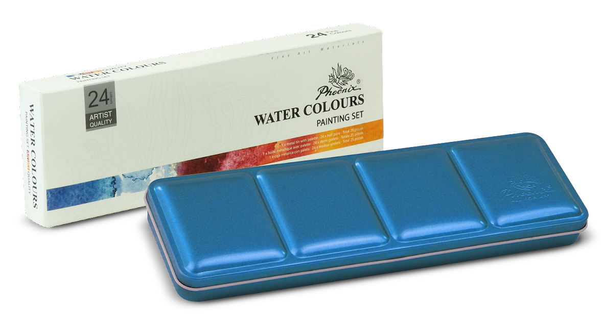 Phoenix Arts Europe - Vendita all'ingrosso Acquarelli - Set di acquerelli Phoenix Artist con 24 colori in confezione metallica3