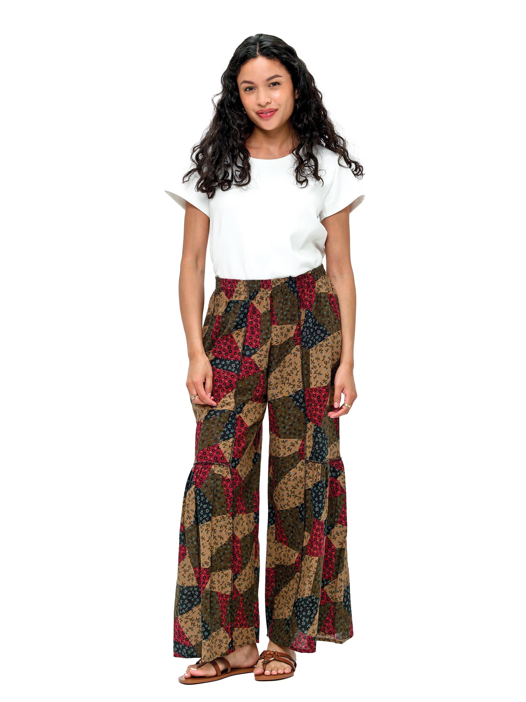Yak & Yeti - Wholesale Pants - Women's - Palazzo Pants Boho Ruffled Floral Patchwork2