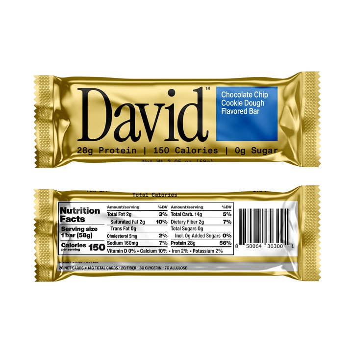 Chocolate Chip Cookie Dough Protein Bar Mastercase (72 Total Bars) for wholesale by David Protein