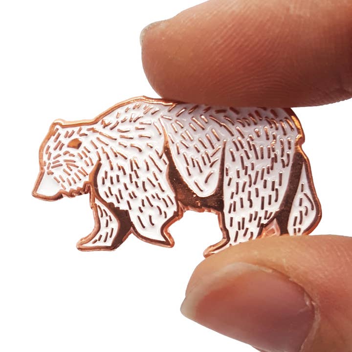 Bear Enamel Pin for wholesale by Corvidae drawings & designs