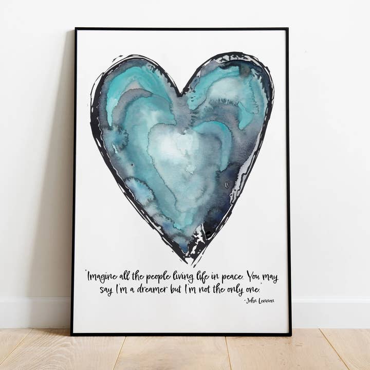 Heart Watercolor Print- John Lennon Quote - Imagine all the for wholesale by Abigail Leigh Designs