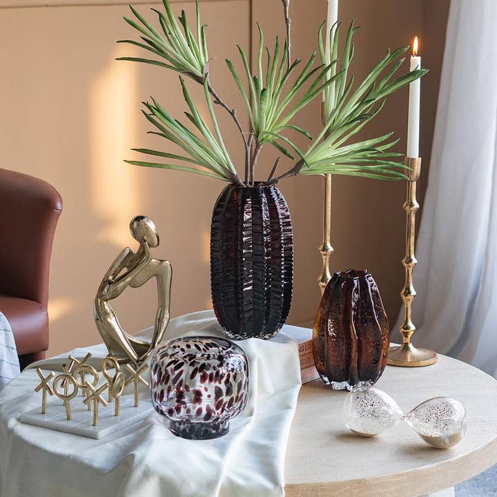 A&B Home Group Inc. - Vendita all'ingrosso Vasi - Vaso cilindrico in vetro testurizzato D6x11" con finitura ambra2