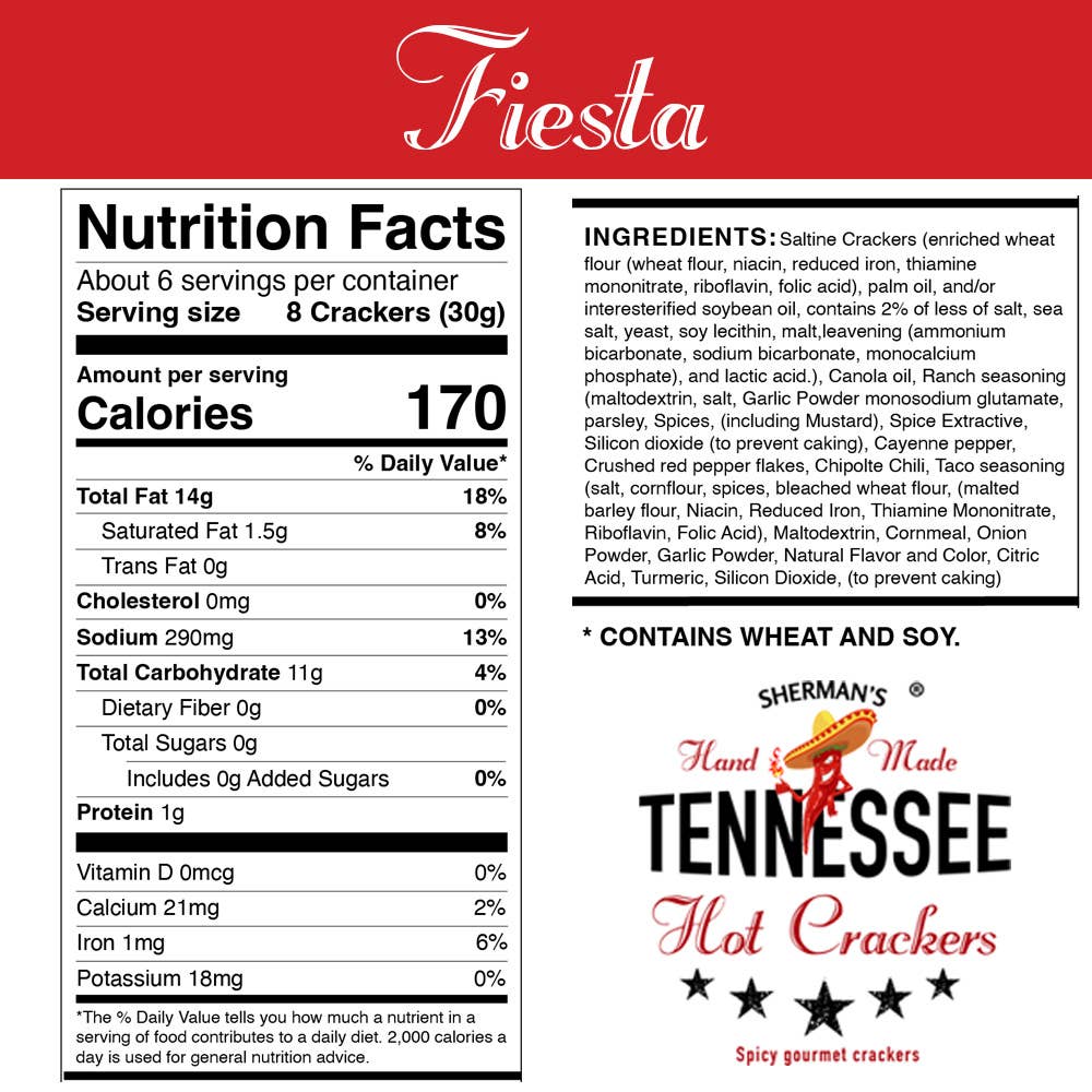 Sherman's Tennessee Hot Crackers - Wholesale Crackers - Sherman's Tennessee Hot Crackers, Fiesta Flavor 30 ct7