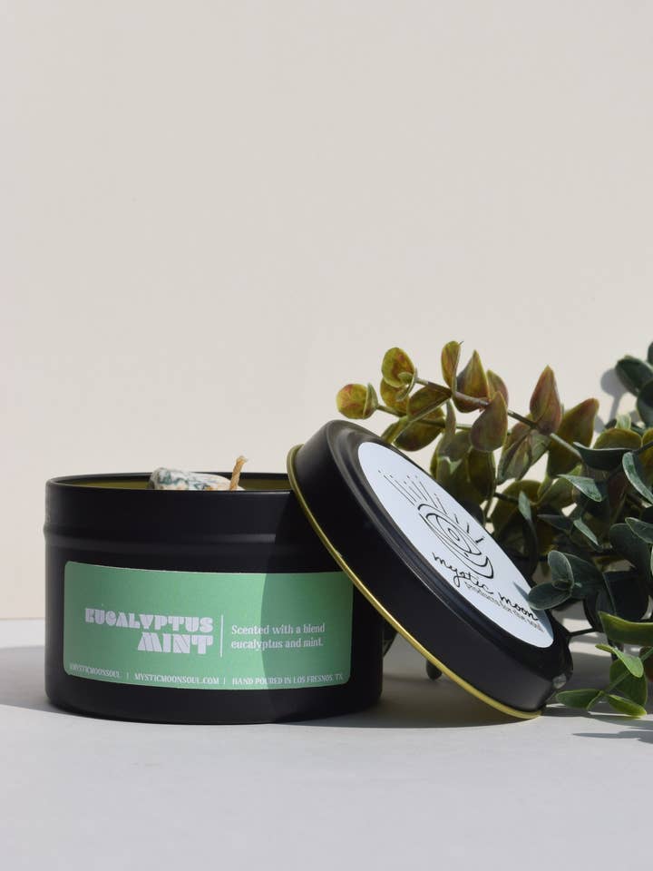 Eucalyptus Mint Crystal Candle for wholesale by Mystic Moon Products for the Soul