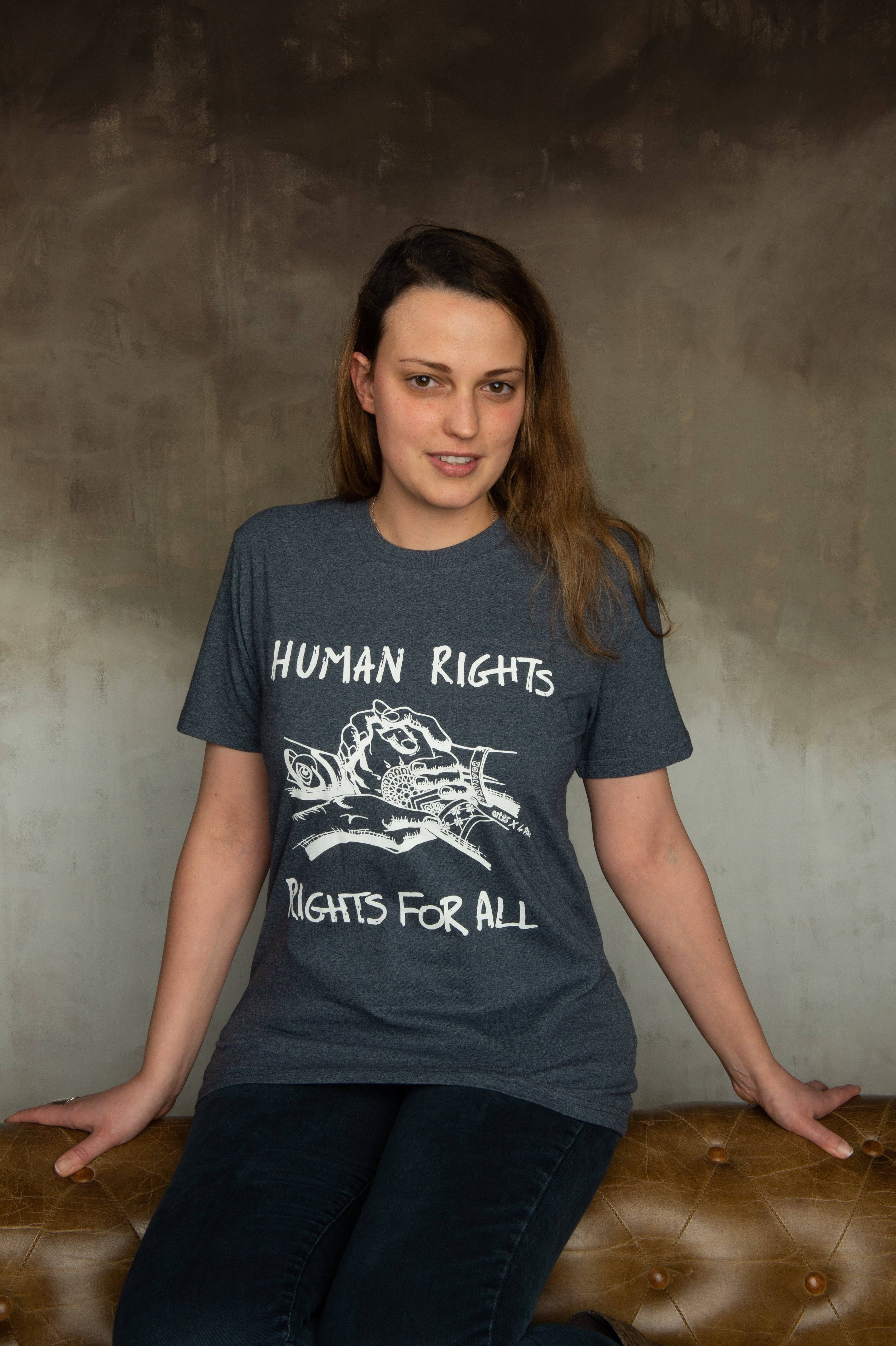 Re Navy Human Rights, Rights for All T-shirt for wholesale on Faire0