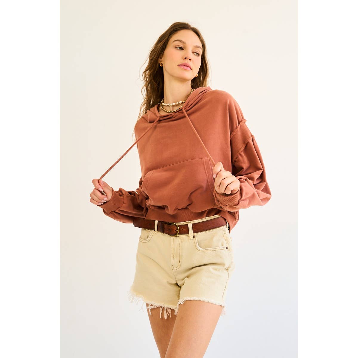 BRICK Washed French Terry Balloon Sleeve Hoodie for wholesale on Faire3