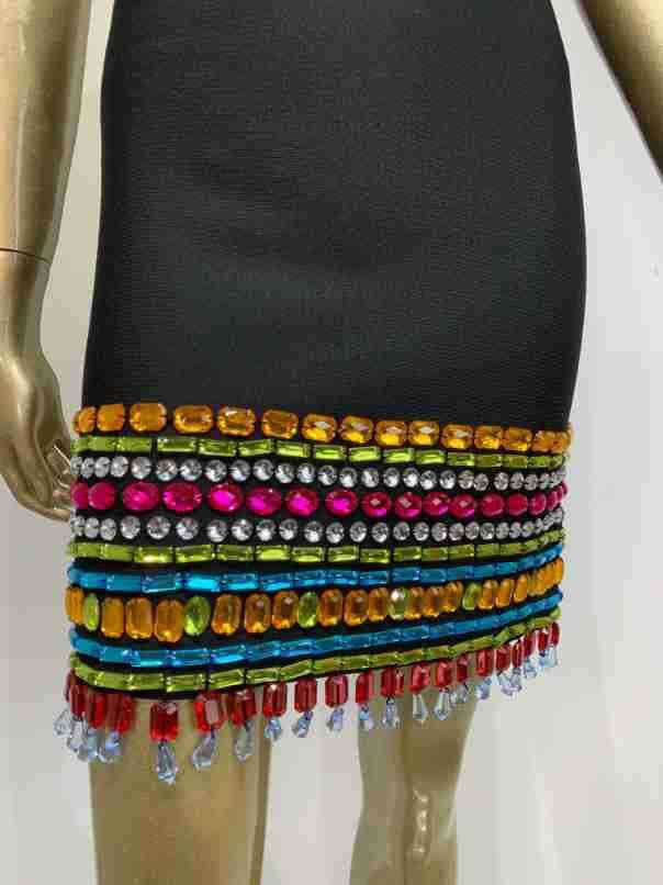 Sort DR0209 Glitzy Rhinestone Sling V-hals hoftekørt for engroshandel på Faire12