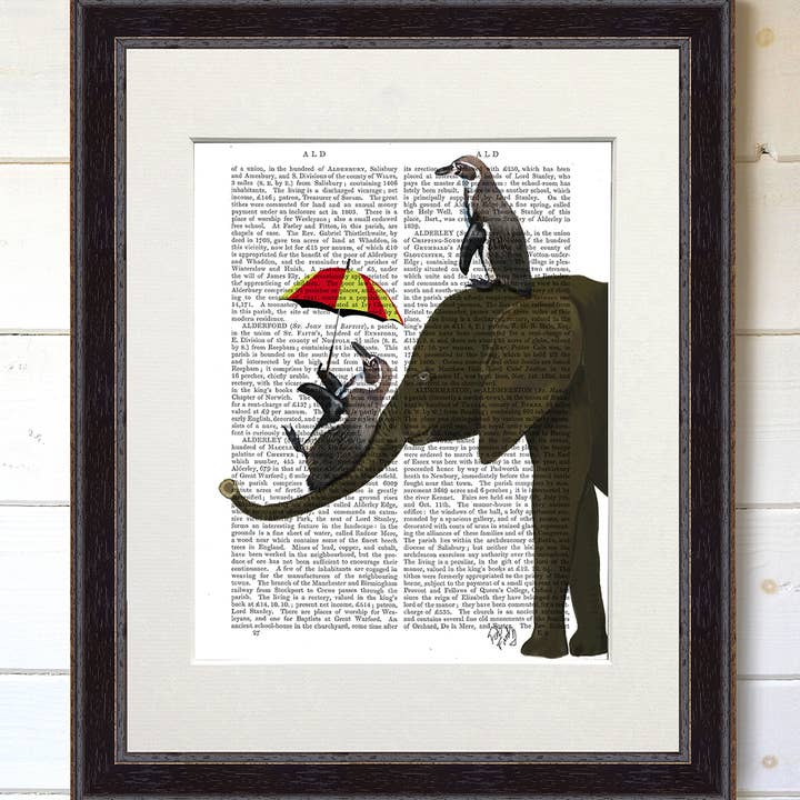 Elephant and Penguins, Book Print / Art Print / Wall Art for wholesale by FabFunky Ltd