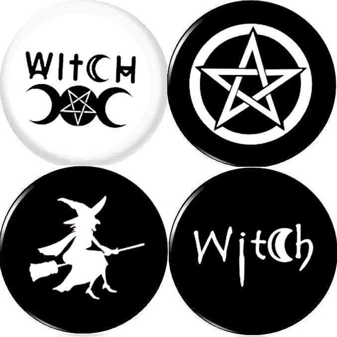 Witch x 4 LARGE 2.25" Inch (57mm) pins halloween goth spells for wholesale by Pinbax Express